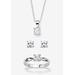 Women's 3-Piece Birthstone .925 Silver Necklace, Earring And Ring Set 18" by PalmBeach Jewelry in April (Size 5)