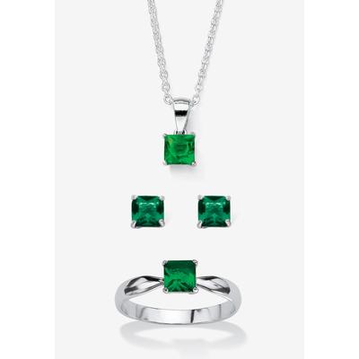 Women's 3-Piece Birthstone .925 Silver Necklace, Earring And Ring Set 18" by PalmBeach Jewelry in May (Size 4)