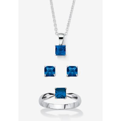 Women's 3-Piece Birthstone .925 Silver Necklace, Earring And Ring Set 18" by PalmBeach Jewelry in September (Size 7)
