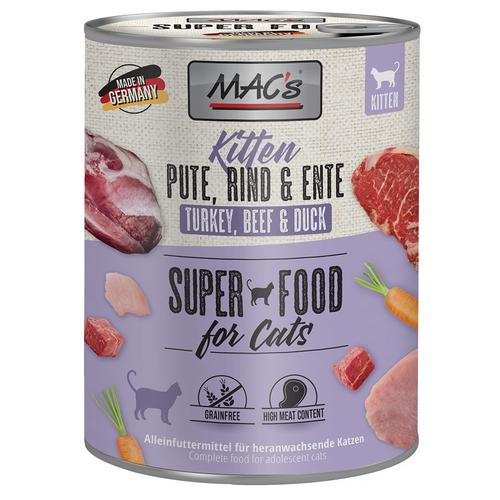 6x800g MAC's Cat Kitten Pute, Rind & Ente Katzenfutter nass