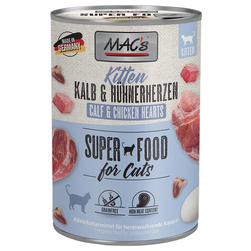 6x400g MAC's Cat Kätzchen Kalb & Hühnerherzen Katzenfutter nass