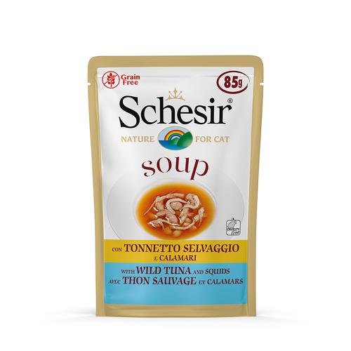 12x 85 g Wilder Thunfisch & Tintenfisch Schesir Cat Soup Katzenfutter nass