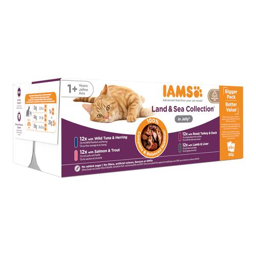 48x85g IAMS Delights Adult Land & Sea Mix in Gelee Katzenfutter nass