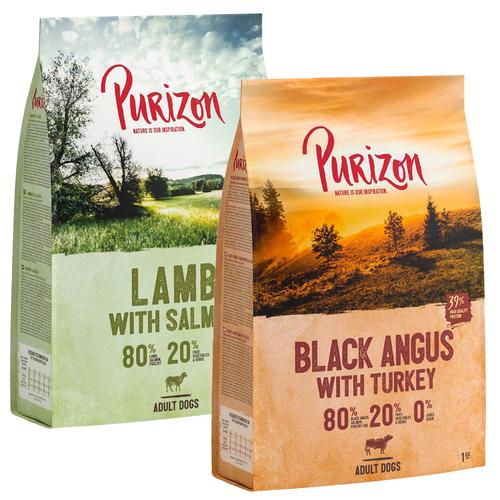 2x1 kg Probierpaket Black-Angus mit Truthahn, Lamm mit Lachs, Purizon Trockenfutter