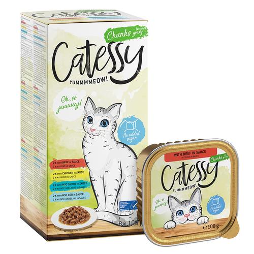 64 x 100 g Mixpack Schälchen Häppchen in Sauce Catessy Katzenfutter nass