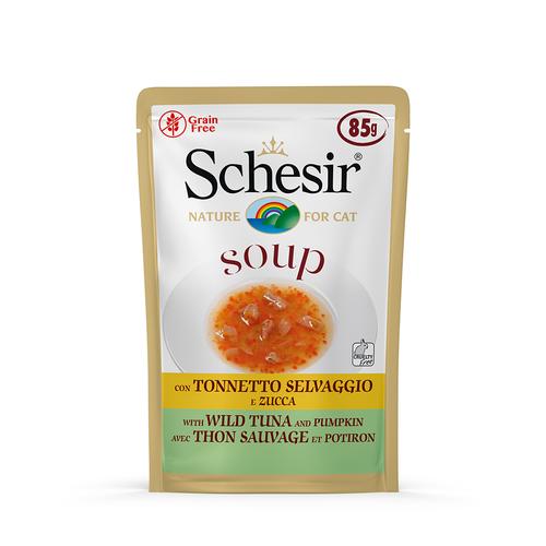 24 x 85 g Wilder Thunfisch & Kürbis Schesir Cat Soup Katzenfutter nass