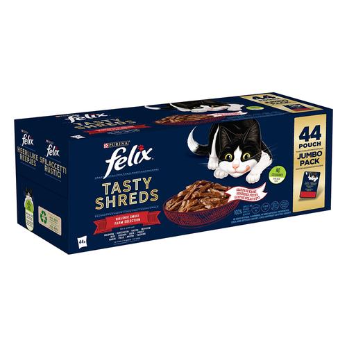 44 x 80 g Felix Tasty Shreds Geschmacksvielfalt Vom Land Nassfutter Katze