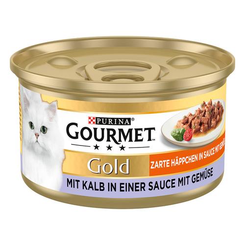 48x 85g Gourmet Gold Zarte Häppchen Kalb & Gemüse Katzenfutter nass