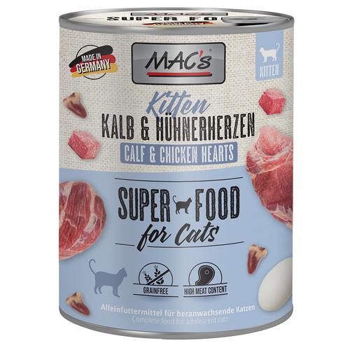 Sparpaket: 24x800g MAC's Cat Kitten (Kalb & Hühnerherzen) Katzenfutter nass