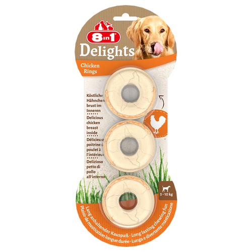 Sparpaket: 6x119g 8in1 Delights Kauringe Huhn (18 Stück) Hundesnacks