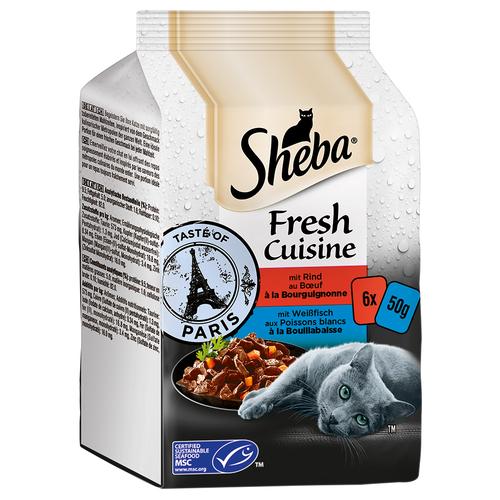 36 x 50g Sheba Fresh Cuisine Taste of Paris Rind mit Weißfisch Katzenfutter nass