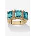 Women's Yellow Gold-Plated Emerald Cut 3 -Stone Simulated Birthstone & CZ Ring by PalmBeach Jewelry in December (Size 6)