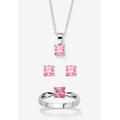 Women's 3-Piece Birthstone .925 Silver Necklace, Earring And Ring Set 18" by PalmBeach Jewelry in June (Size 5)