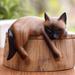 Red Barrel Studio® Sleeping Feline Statuette Wood in Brown/Gray | 4.3 H x 6 W x 3.5 D in | Wayfair 9DC351BCE6194CE5BDBE6E79C55A3220