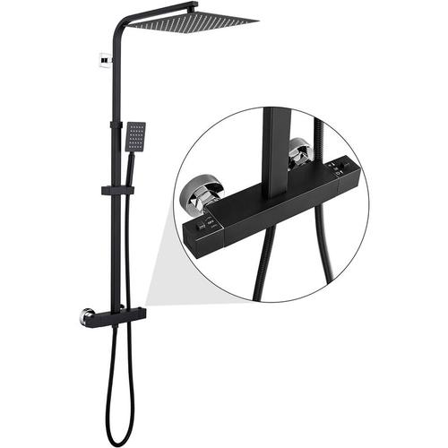Edelstahl Duschsystem mit Thermostat, Anti-Verbrühungs-Duschsystem, Duschset mit Quadrat Kopfbrause
