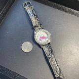 Disney Accessories | Disney Snake Skin Watch Band With Minnie Mouse Face Accented With Crystals. | Color: Black/Pink | Size: Os