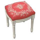 One Allium Way® Billiot Vanity Stool Linen/Wood/Upholstered in Red/Green | 19 H x 16 W x 15 D in | Wayfair LARK2812 29016788