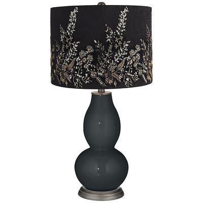 Black of Night Double Gourd Lamp w/ Black Gold Bea...