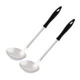 Kitchen Stainless Steel Gravy Stew Soup Spoon Ladle 2pcs - Silver Tone, Black