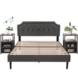 Tamika 3-pieces Height Adjustable Tufted Upholstered Bed Frame and Modern Nightstand Sets