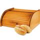 KADAX Wooden Bread Bin, Durable Breadbox with Roll Lid, Spacious Bread Bin, Convenient Kitchen Storage for Rolls, Croissants, Loaves, Bread Container (Honey)