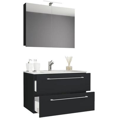 VCM Morgenthaler Waschtisch »Badinos« mit 2 Schüben 80 cm inkl. Spiegelschrank und Waschbecken schwarz, 80x50x46 cm