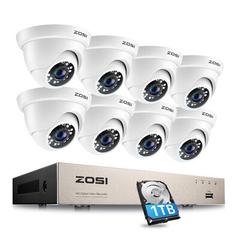 ZOSI 8CH DVR Security Cameras System w/ 1TB HDD, 8 x 2MP Outdoor Dome Security Cameras, Motion Alert in White | 17.5 H x 12 W x 11.4 D in | Wayfair