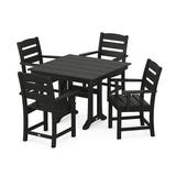 POLYWOOD® Lakeside 5-Piece Farmhouse Trestle Arm Chair Outdoor Dining Set Plastic in Black | 37.63 W x 37.5 D in | Wayfair PWS638-1-BL