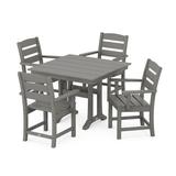 POLYWOOD® Lakeside 5-Piece Farmhouse Trestle Arm Chair Outdoor Dining Set Plastic in Gray | 37.63 W x 37.5 D in | Wayfair PWS638-1-GY
