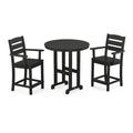 POLYWOOD® Lakeside 3-Piece Round Farmhouse Outdoor Arm Chair Counter Set Plastic in Black | 35.13 W x 35.13 D in | Wayfair PWS615-1-BL