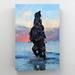 Rosecliff Heights Brown Horse On Body Of Water During Daytime - 1 Piece Rectangle Graphic Art Print On Wrapped Canvas in Black/Blue | Wayfair