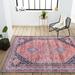 Blue/Pink 120 x 94 x 0.25 in Area Rug - Bungalow Rose Lesandra Oriental Power Loom Red/Navy/Ivory Indoor/Outdoor Area Rug Chenille | Wayfair