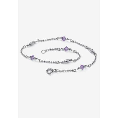 Women's Platinum Plated Silver Ankle Bracelet (2Mm), Round Simulated Birthstone 11 Inches by PalmBeach Jewelry in February