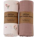 LifeTree Baby Swaddle Blanket, Muslin Swaddling Wrap Receiving Blanket for Newborn Boys & Girls, 100% Organic Cotton, Large 47 x 47 inches, Solid Color/Flower Print