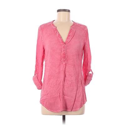 Blue Saks Fifth Avenue Long Sleeve Blouse: Pink Solid Tops - Women's Size Small