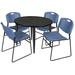 Kahlo 36" Round Breakroom Table- Ash Grey/ Black & 4 Zeng Stack Chairs- Black