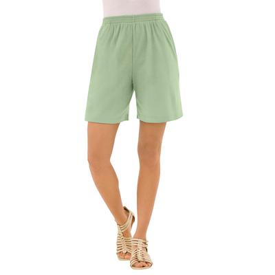 Plus Size Women's Soft Knit Short by Roaman's in Green Mint (Size S) Pull On Elastic Waist