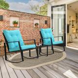 Red Barrel Studio® Patio Bistro 3 Piece Rattan Wicker Rocking Seating Group w/ Cushions Synthetic Wicker/All - Weather Wicker/Metal/Wicker/Rattan | Wayfair