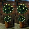 STOREX 2 x 20 LED Solar Powered Topiary Ball Hanging Garden Light Ornament 28 cm Round Green Topiary Ball