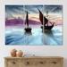 East Urban Home Sailing Boats In The Sea In Evening w/ City - Nautical & Coastal Canvas Wall Art Print Canvas in White | Wayfair