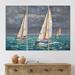 East Urban Home Regatta Sailboats Arriving At The Finish I - Nautical & Coastal Canvas Wall Art Print Metal in Blue/Gray/White | Wayfair