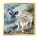 East Urban Home Wolf & A Raven On A Hill Under Falling Snow - Traditional Canvas Wall Art Print Canvas in Black/Green | 30 H x 30 W x 1 D in | Wayfair