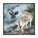 East Urban Home Wolf & A Raven On A Hill Under Falling Snow - Traditional Canvas Wall Art Print Canvas in Black/Green | 30 H x 30 W x 1 D in | Wayfair