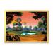 East Urban Home Small Pond on a Forest Glade at Dawn - Painting on Canvas Metal in Blue/Green | 24 H x 32 W x 1 D in | Wayfair