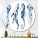 East Urban Home Ocean Fish Medusa Whale Seahorse - Nautical & Coastal Metal Circle Wall Art Metal in Blue | 29 H x 29 W x 1 D in | Wayfair