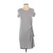 Pink Rose Casual Dress - Shift: Gray Print Dresses - Women's Size Small