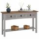 Table console ramon table d'appoint rectangulaire en pin massif gris et brun avec 3 tiroirs, meuble