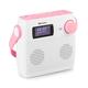 Auna Splash Shower Radio, DAB Radio, BT DAB+/UKW IPX4, DAB+ Radio with USB Port Headphone Jack USB-C Battery, Digital Radio, white-pink