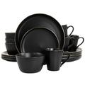 Elama Louis 16 Piece Stoneware Dinnerware Set In Matte Slate w/ Gold Rim Ceramic/Earthenware/Stoneware in Gray | Wayfair 950116178M