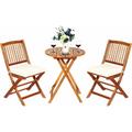 COSTWAY Ensemble de Table et Chaises Pliable, avec 2 Chaises et 1 Table Ronde en Bois d’Acacia pour